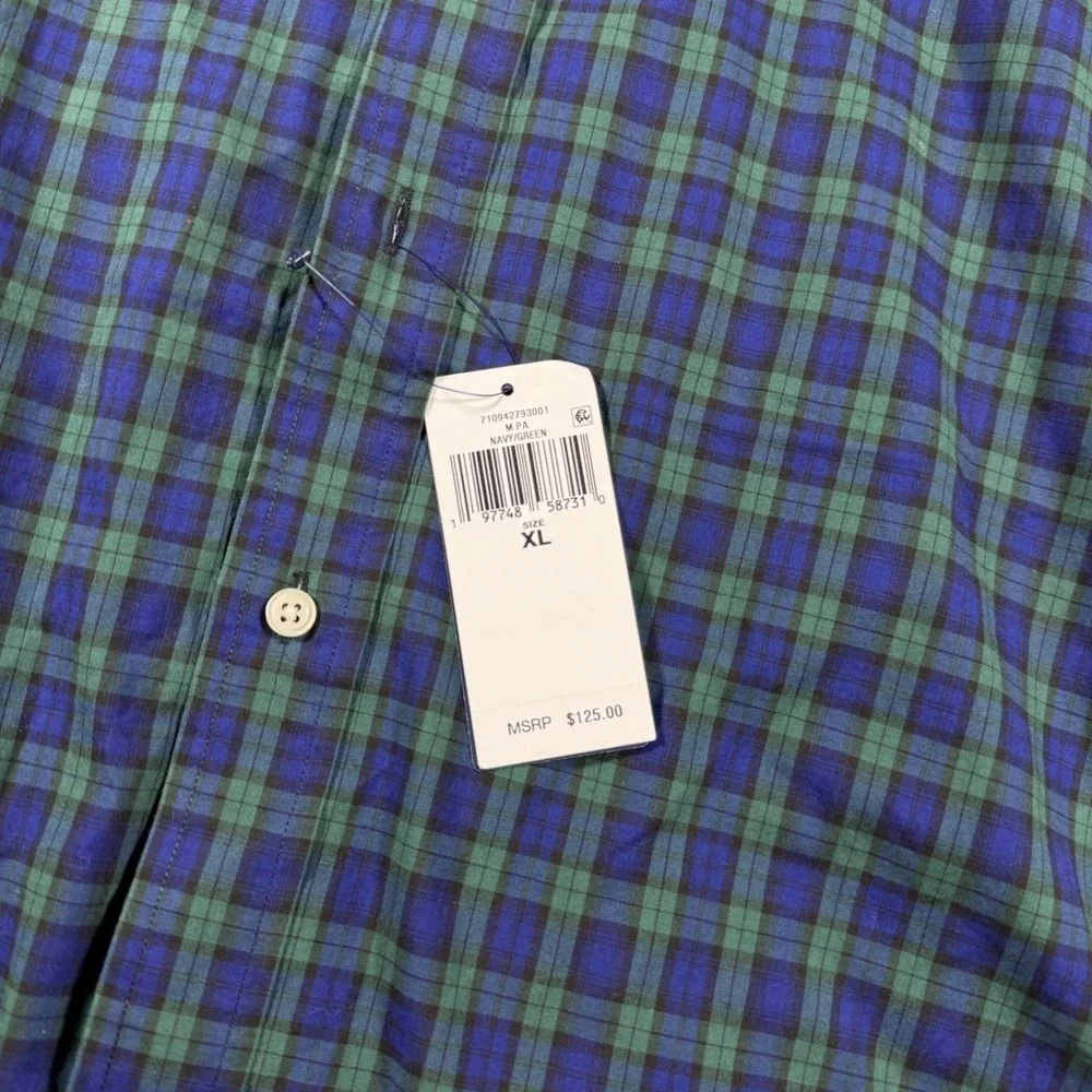 NWT Polo Ralph‎ Lauren Crest Crown Poplin Plaid Button Shirt Classic Fit Green